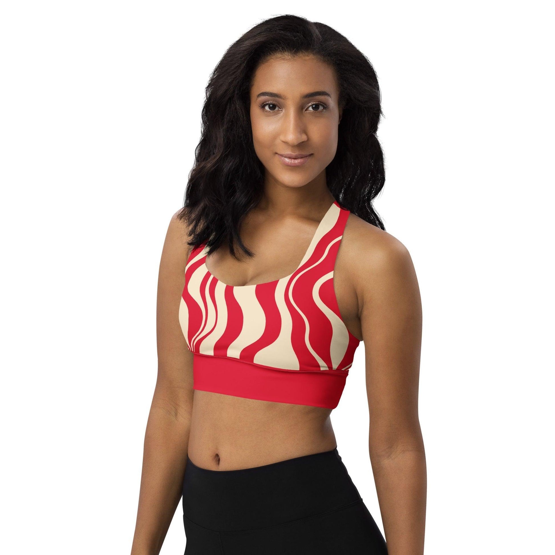 Sports bra - ENERGY WAVES red natural - Wavy stripe print
