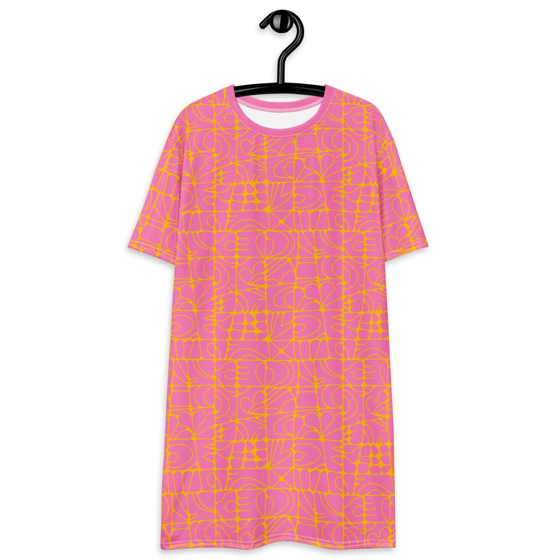 T-shirt dress - STONE SPIRIT pink yellow - Graphic stone shapes print 6XL