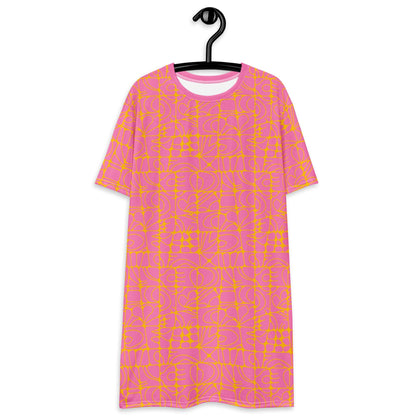 T-shirt dress - STONE SPIRIT pink yellow - Graphic stone shapes print 6XL