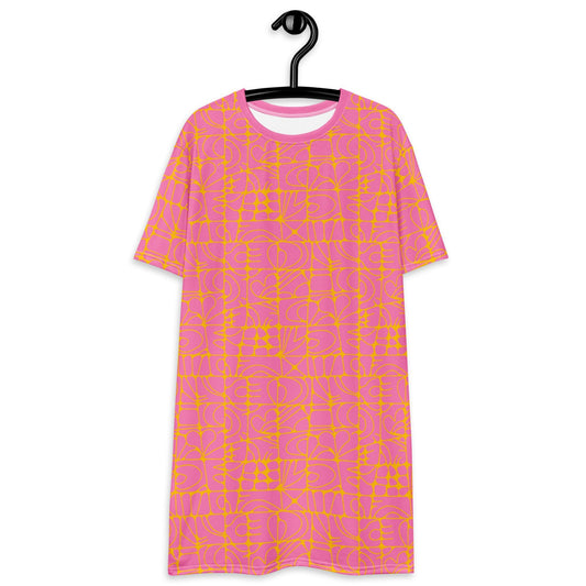T-shirt dress - STONE SPIRIT pink yellow - Graphic stone shapes print 6XL