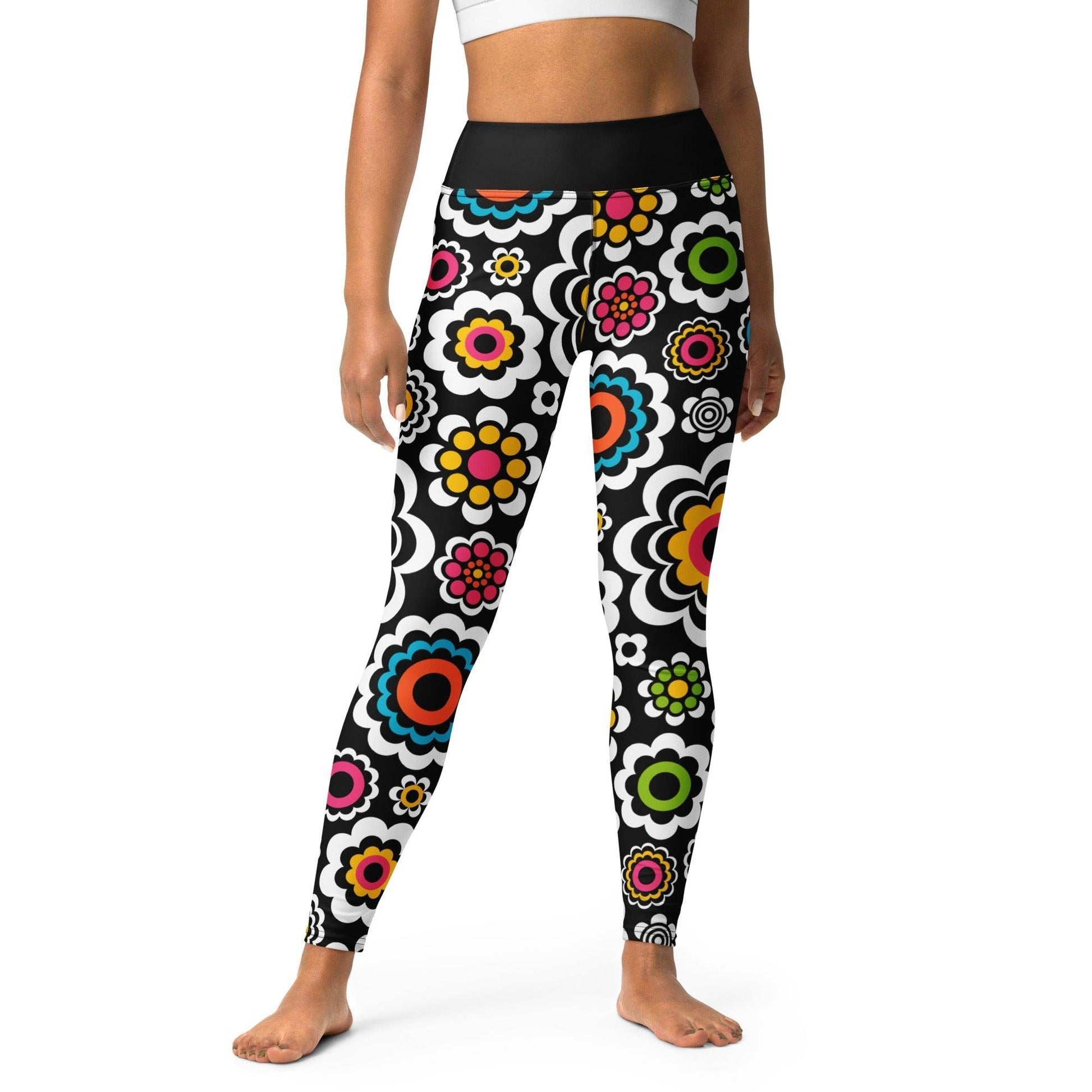 Yoga leggings -2- SUGAR BLOOM - Playful candy flowers print XL