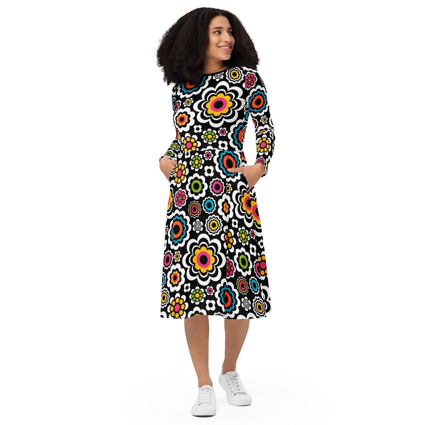 Midi dress - SUGAR BLOOM - Playful candy flowers print 6XL