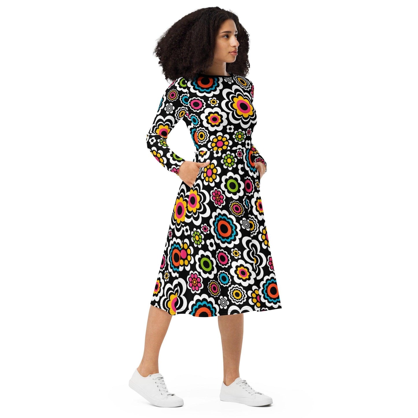 Midi dress - SUGAR BLOOM - Playful candy flowers print