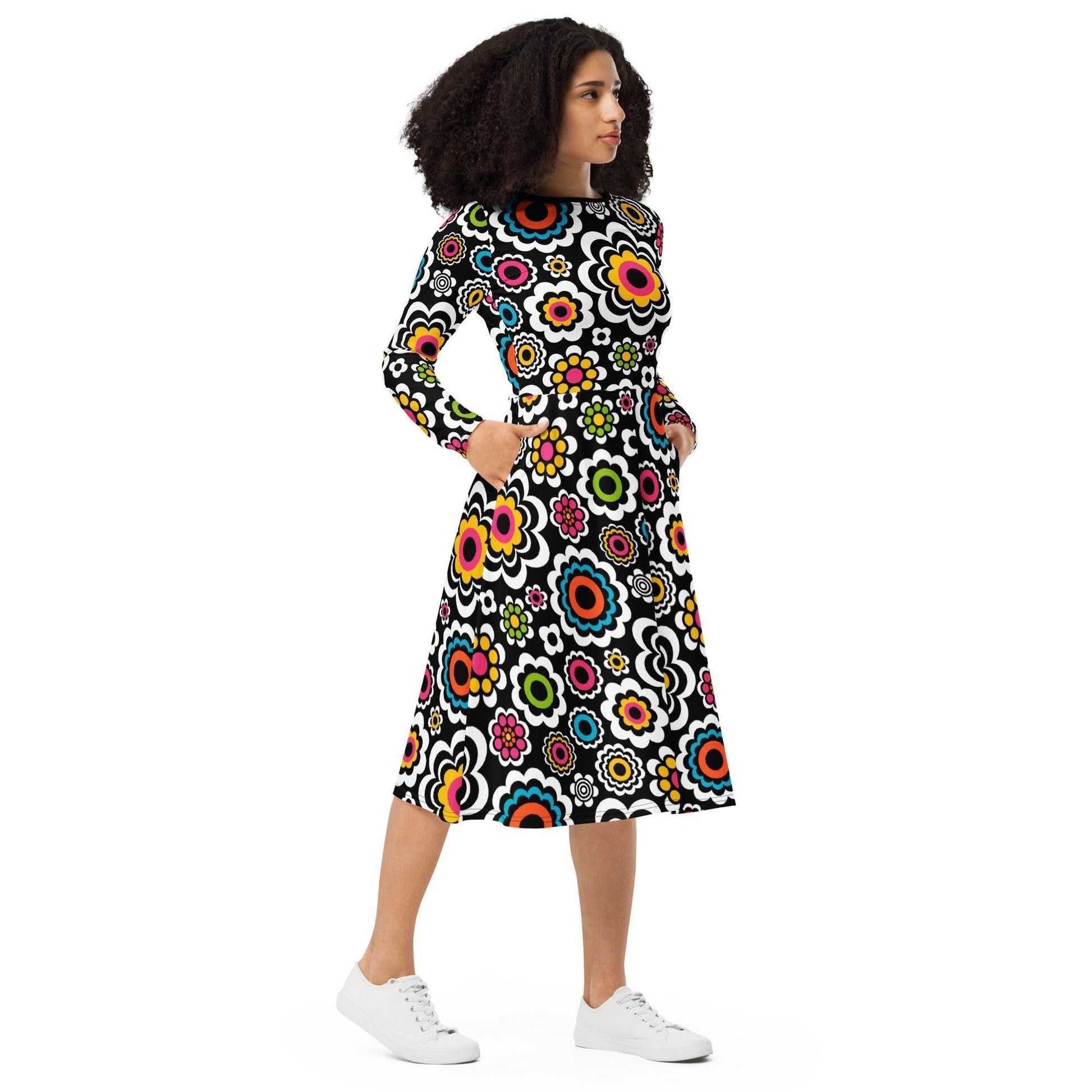 Midi dress - SUGAR BLOOM - Playful candy flowers print
