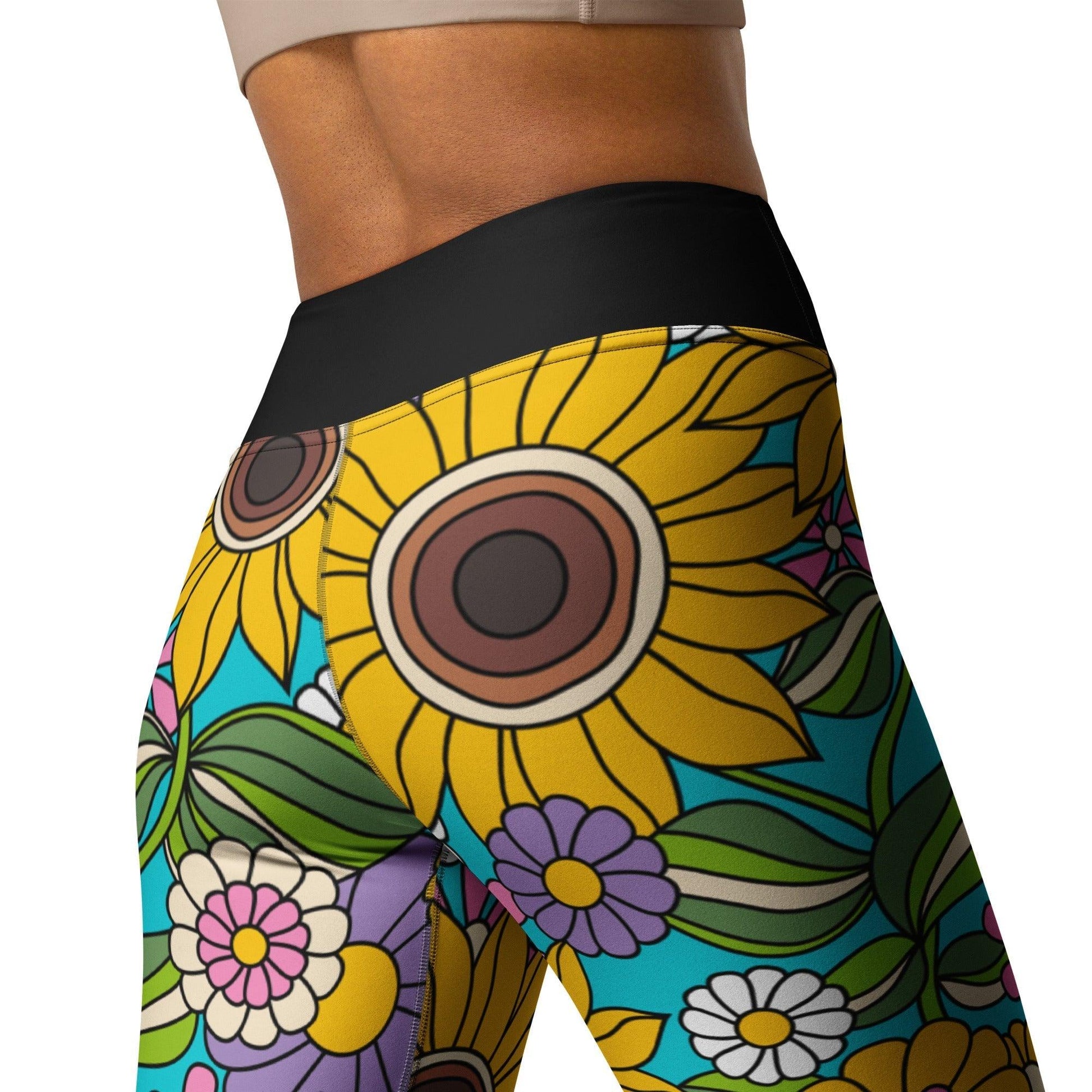 Yoga leggings -2- SUNDANCE turquoise - Bold sunflower print