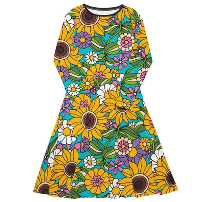 Midi dress - SUNDANCE turquoise - Bold sunflower print