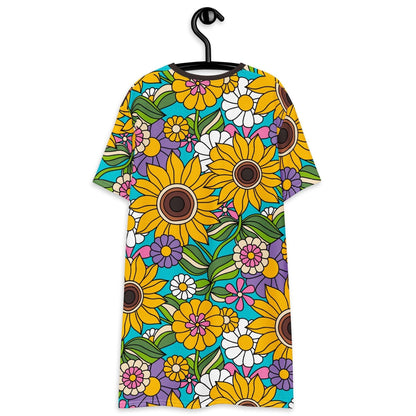 T-shirt dress - SUNDANCE turquoise - Bold sunflower print