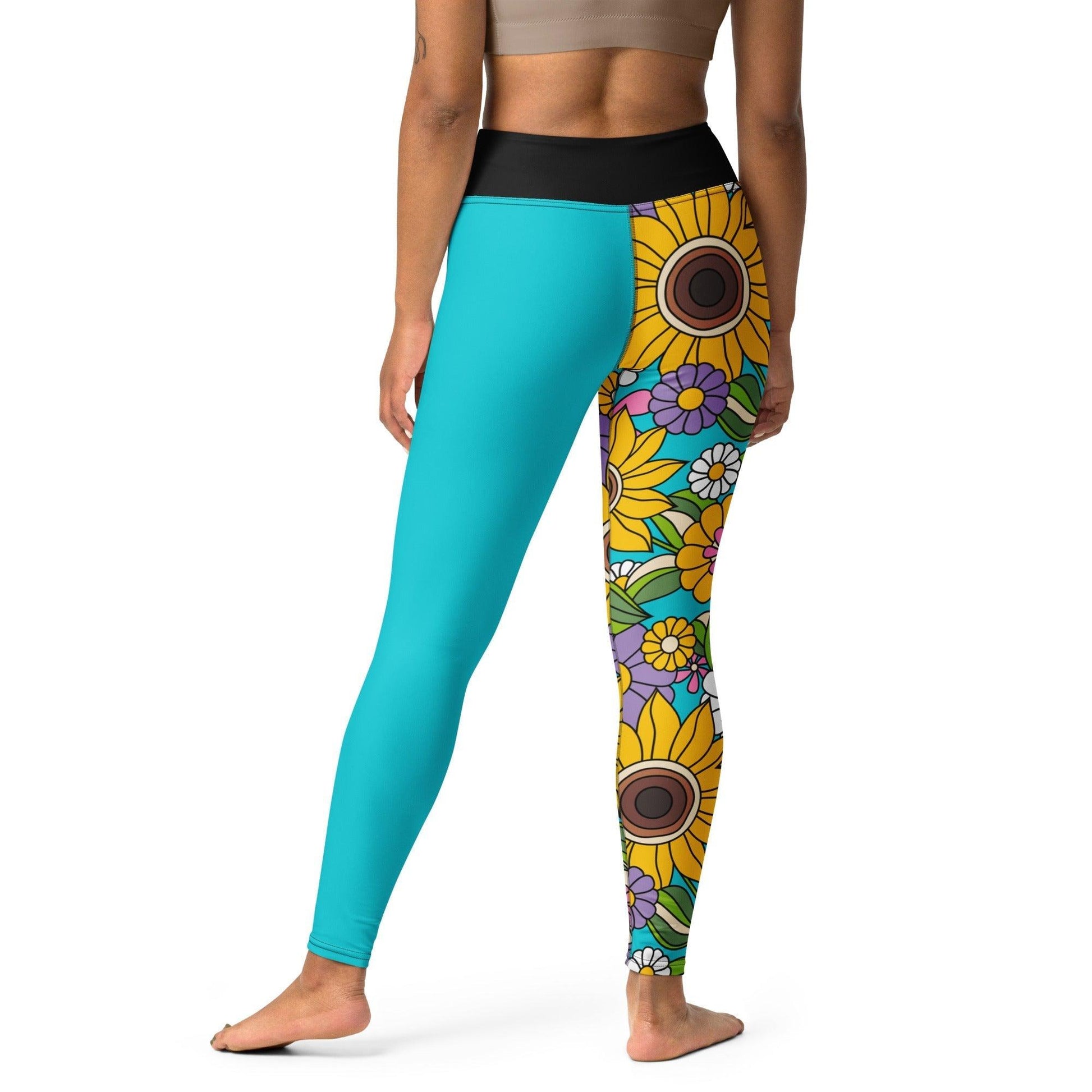 Yoga leggings - SUNDANCE turquoise - Bold sunflower print