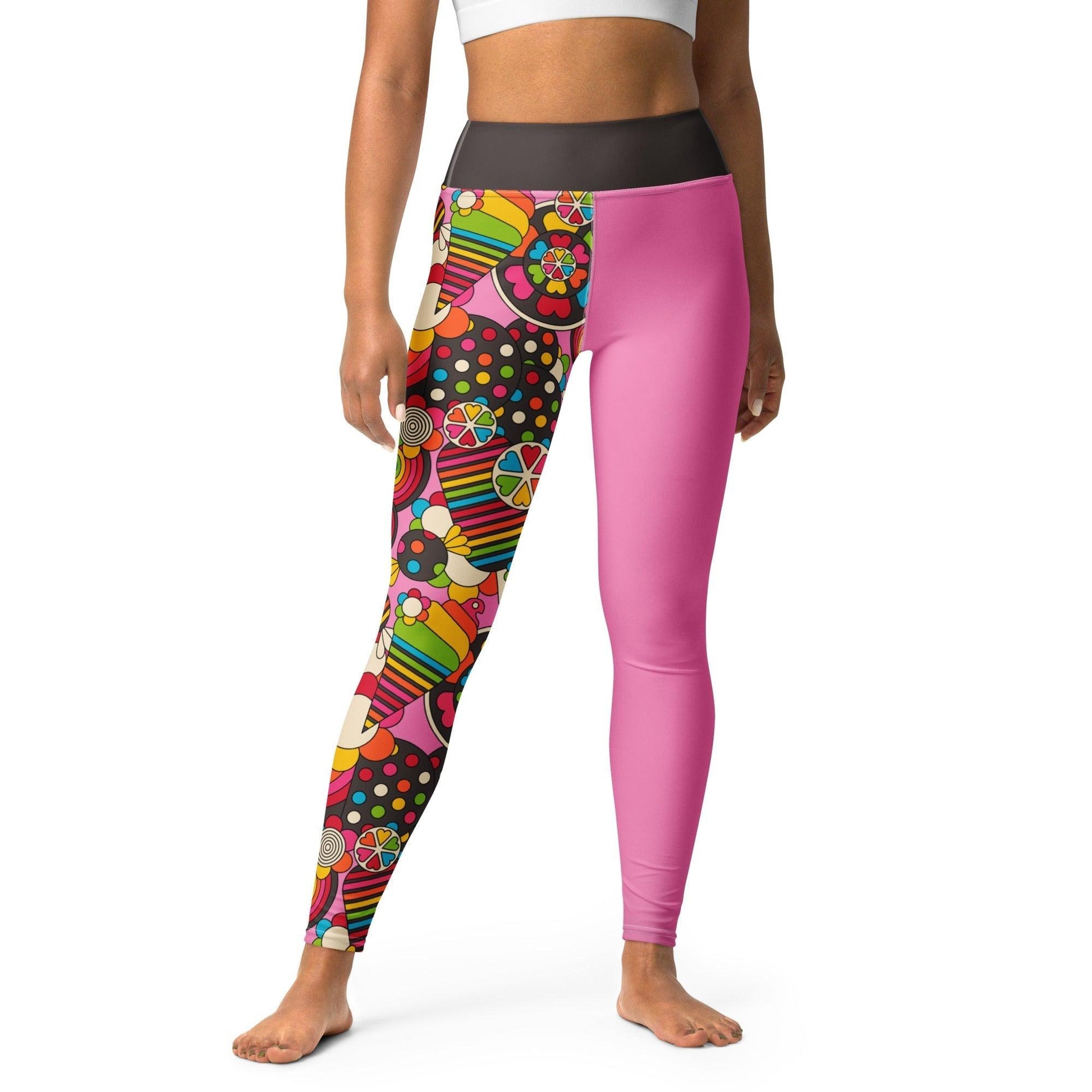 Yoga leggings - SWEET FREAK pink - Playful sweet treats print XL
