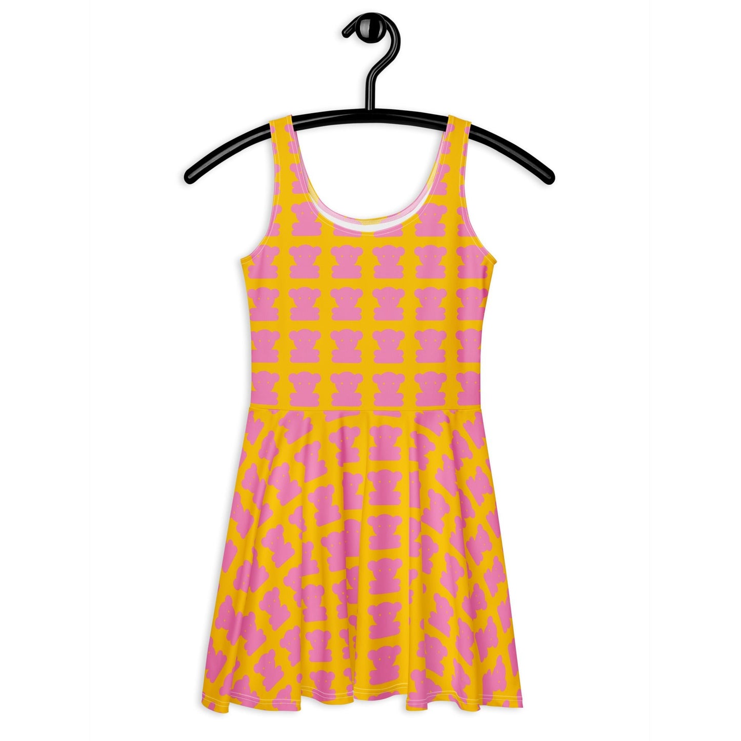 Skater dress - SWEET TEDDY pink yellow - Cute teddy bear print 3XL