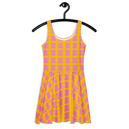 Skater dress - SWEET TEDDY pink yellow - Cute teddy bear print 3XL