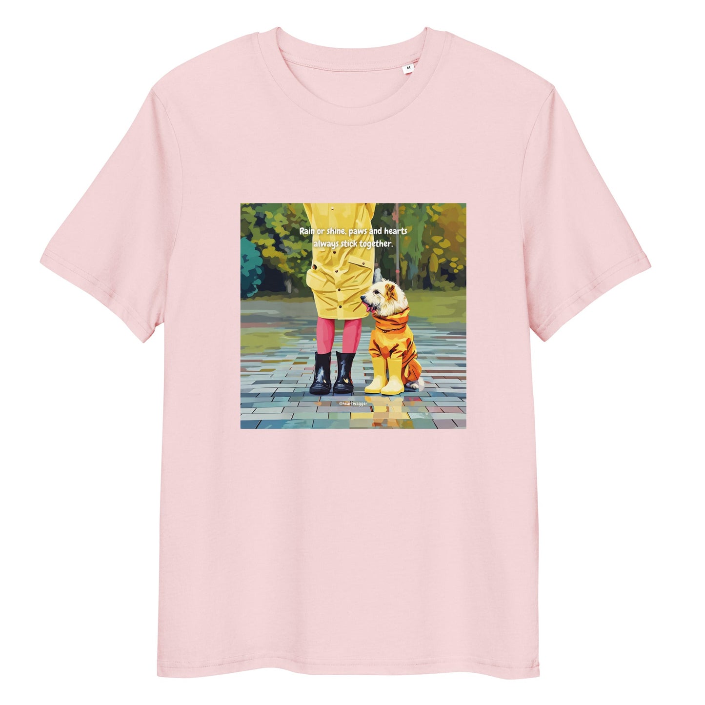 T-Shirt - Rain or shine, paws and hearts always stick together Cotton Pink