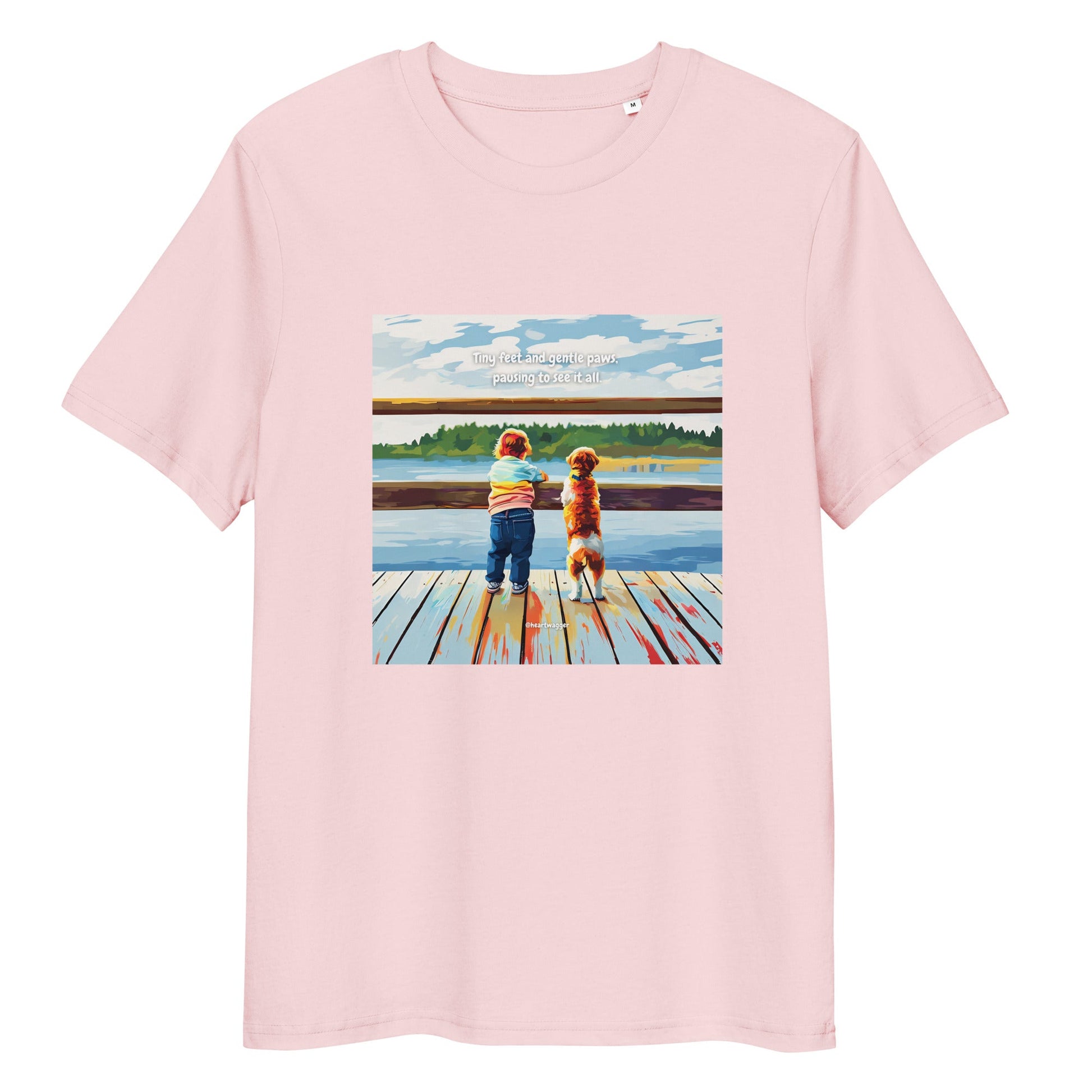 T-Shirt - Tiny feet and gentle paws, pausing to see it all Cotton Pink