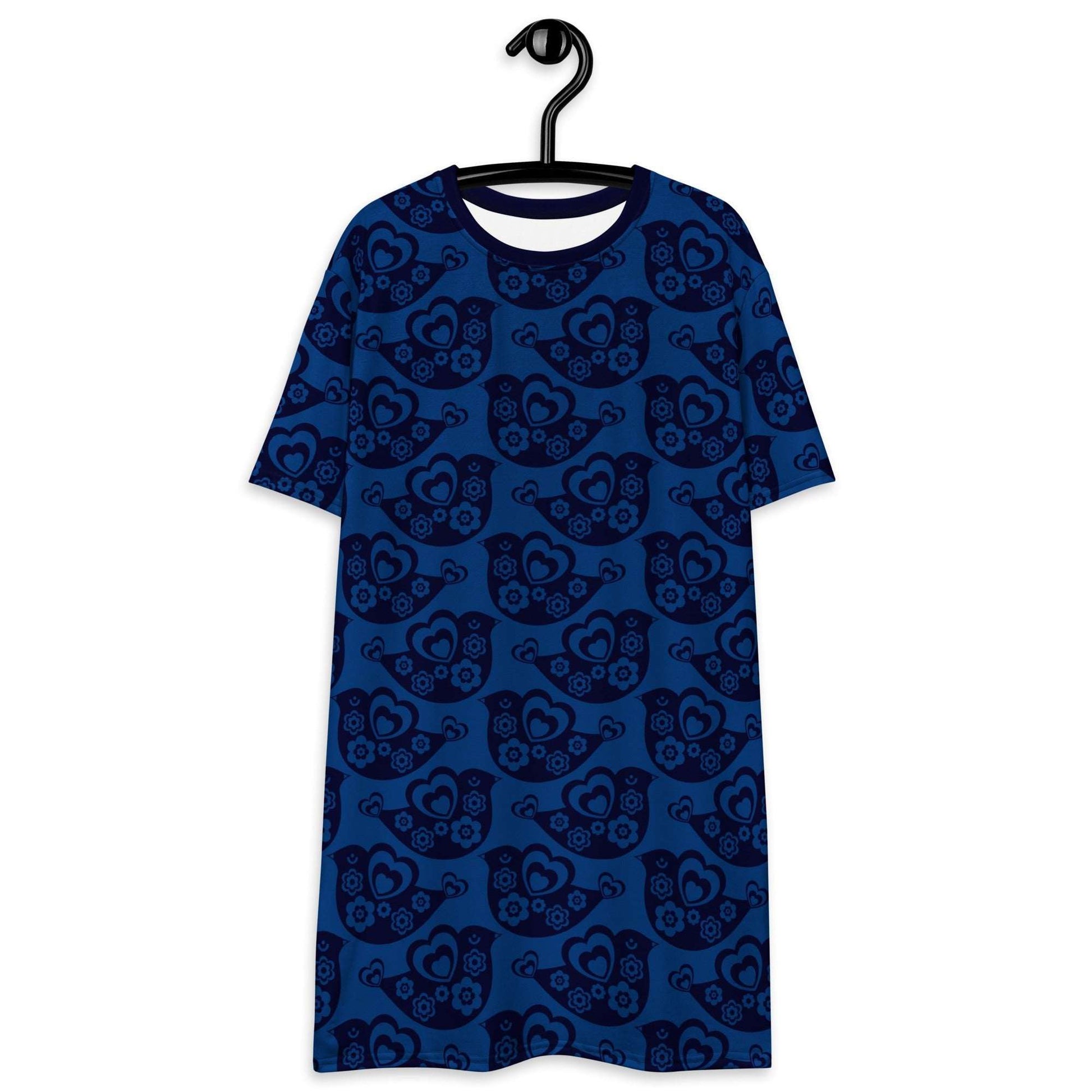 T-shirt dress - TWEET LOVE dark blue - Birds and hearts print 6XL