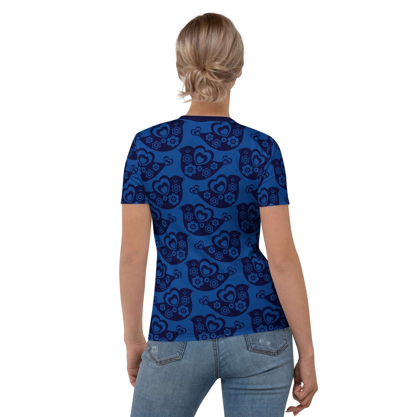 Woman's T-shirt - TWEET LOVE dark blue - Birds and hearts print