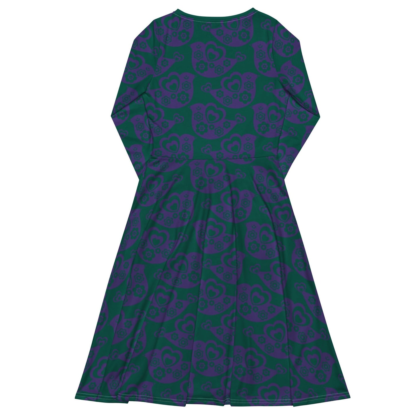 Midi dress - TWEET LOVE green purple - Birds and hearts print