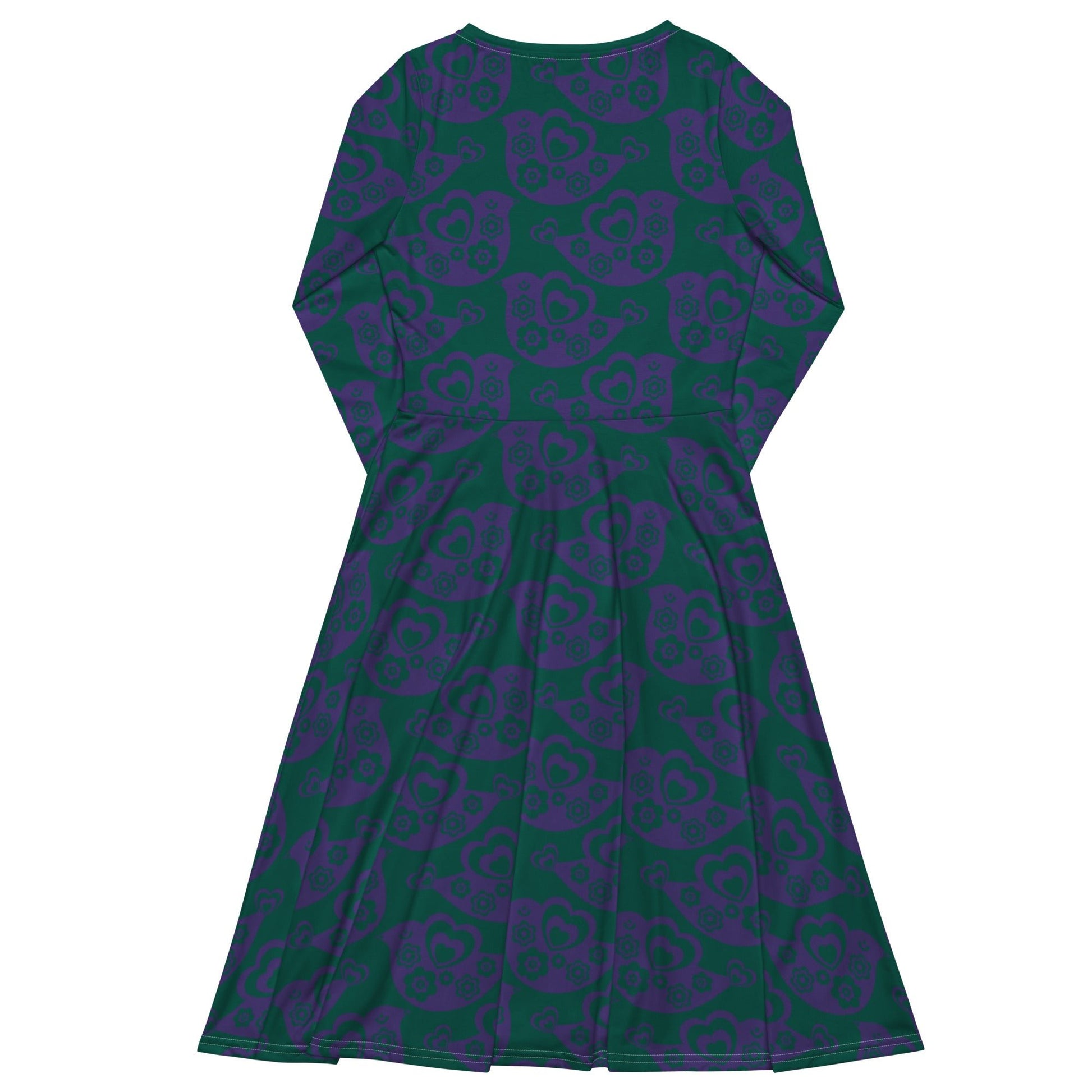Midi dress - TWEET LOVE green purple - Birds and hearts print