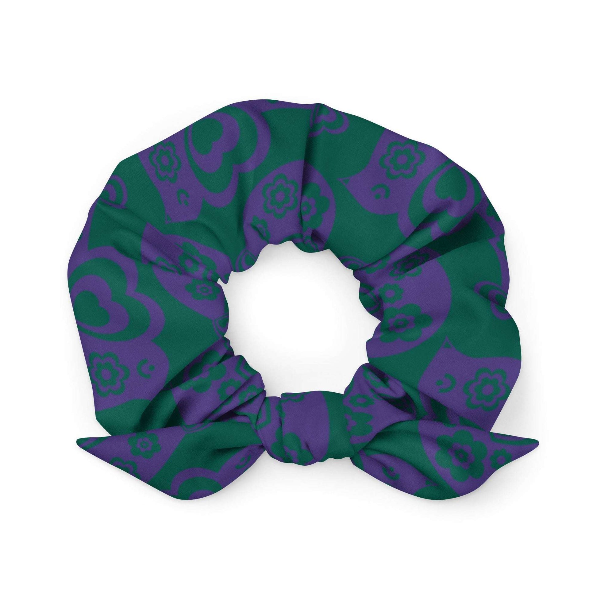 Scrunchie - TWEET LOVE green purple - Birds and hearts print Default Title
