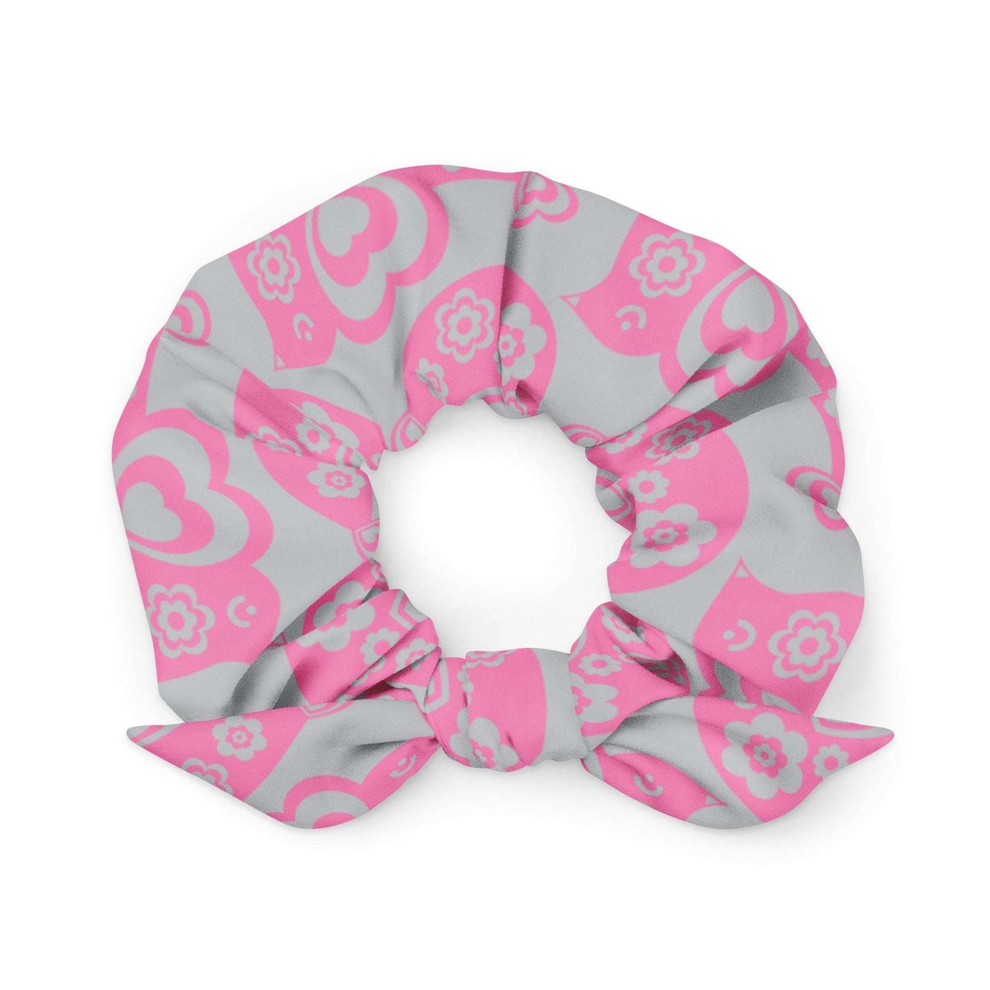 Scrunchie - TWEET LOVE pink grey - Birds and hearts print Default Title
