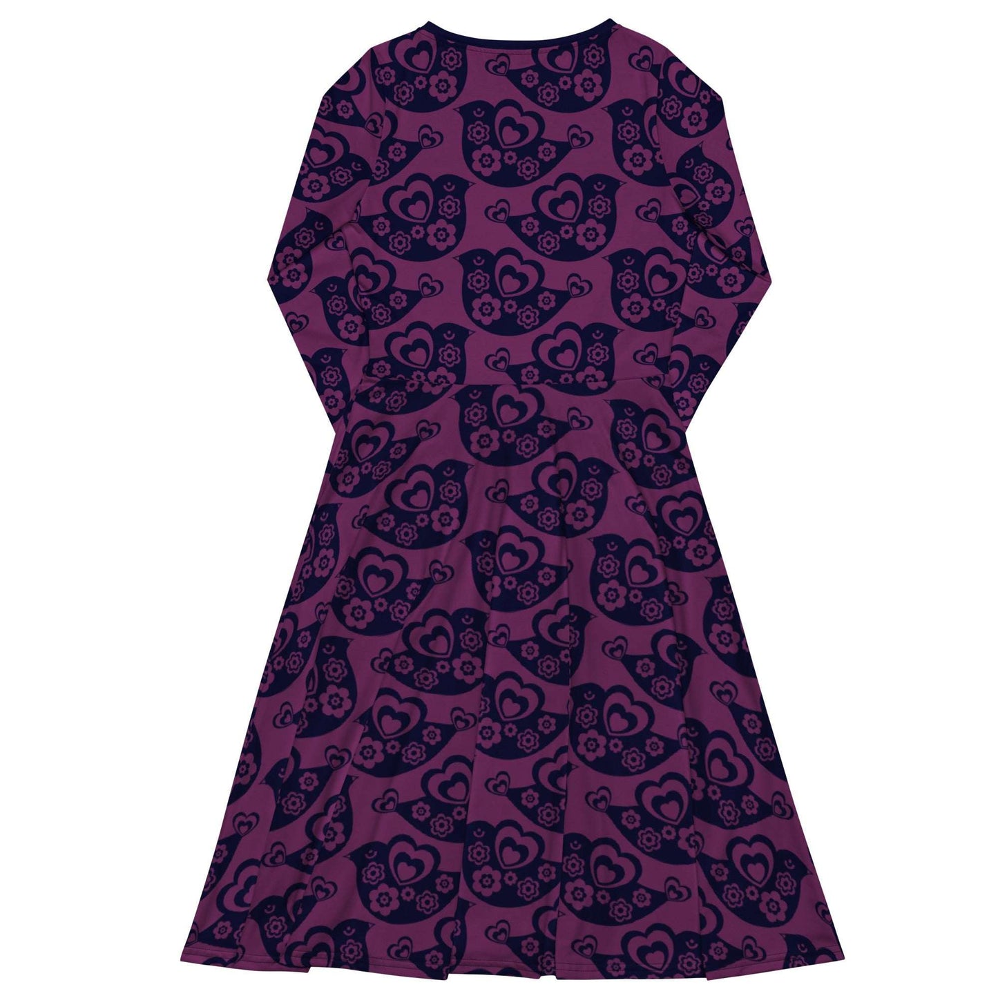 Midi dress - TWEET LOVE plum - Birds and hearts print