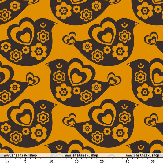 Fabric - TWEET LOVE orange brown