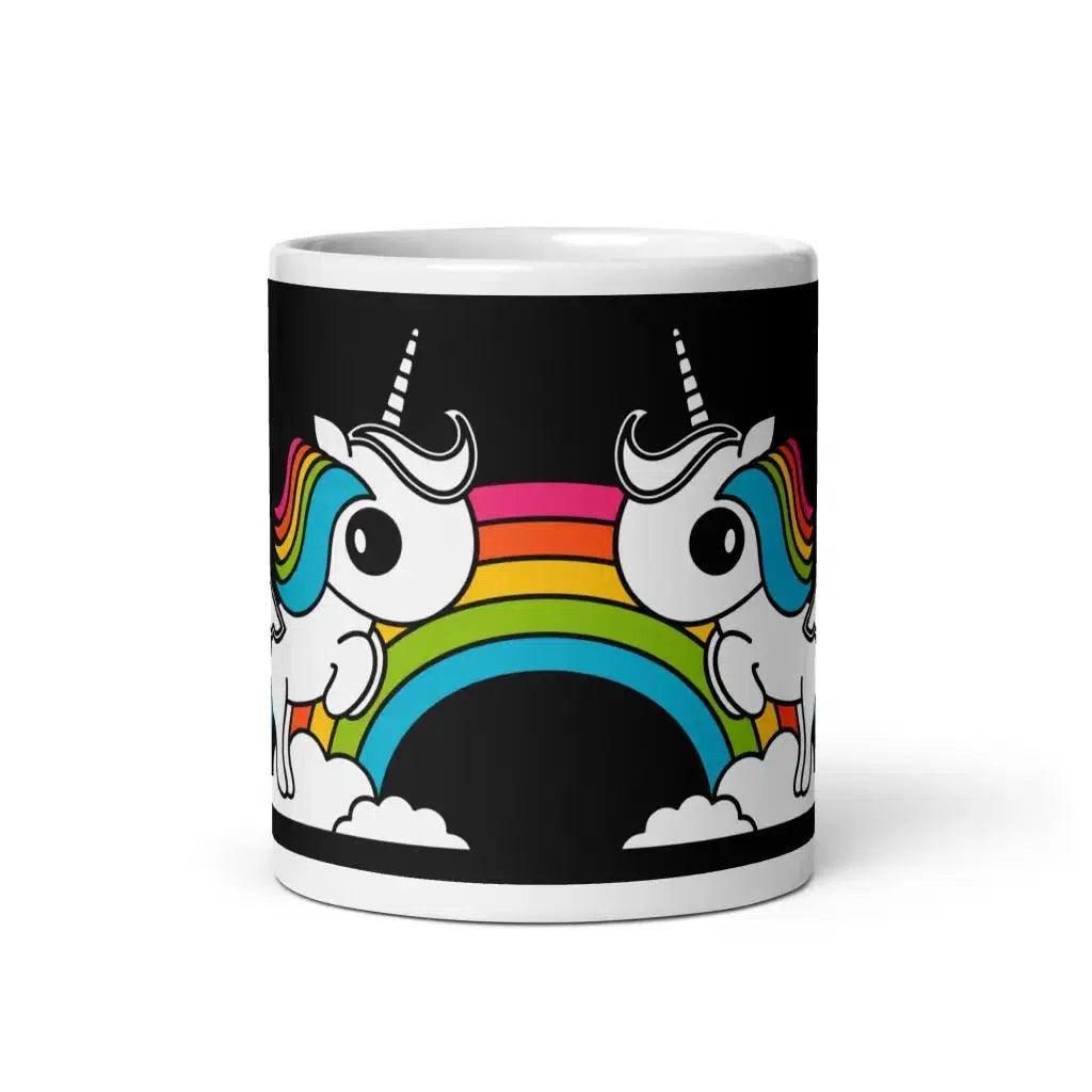 Mug - UNIQUE black - Unicorns and rainbows print