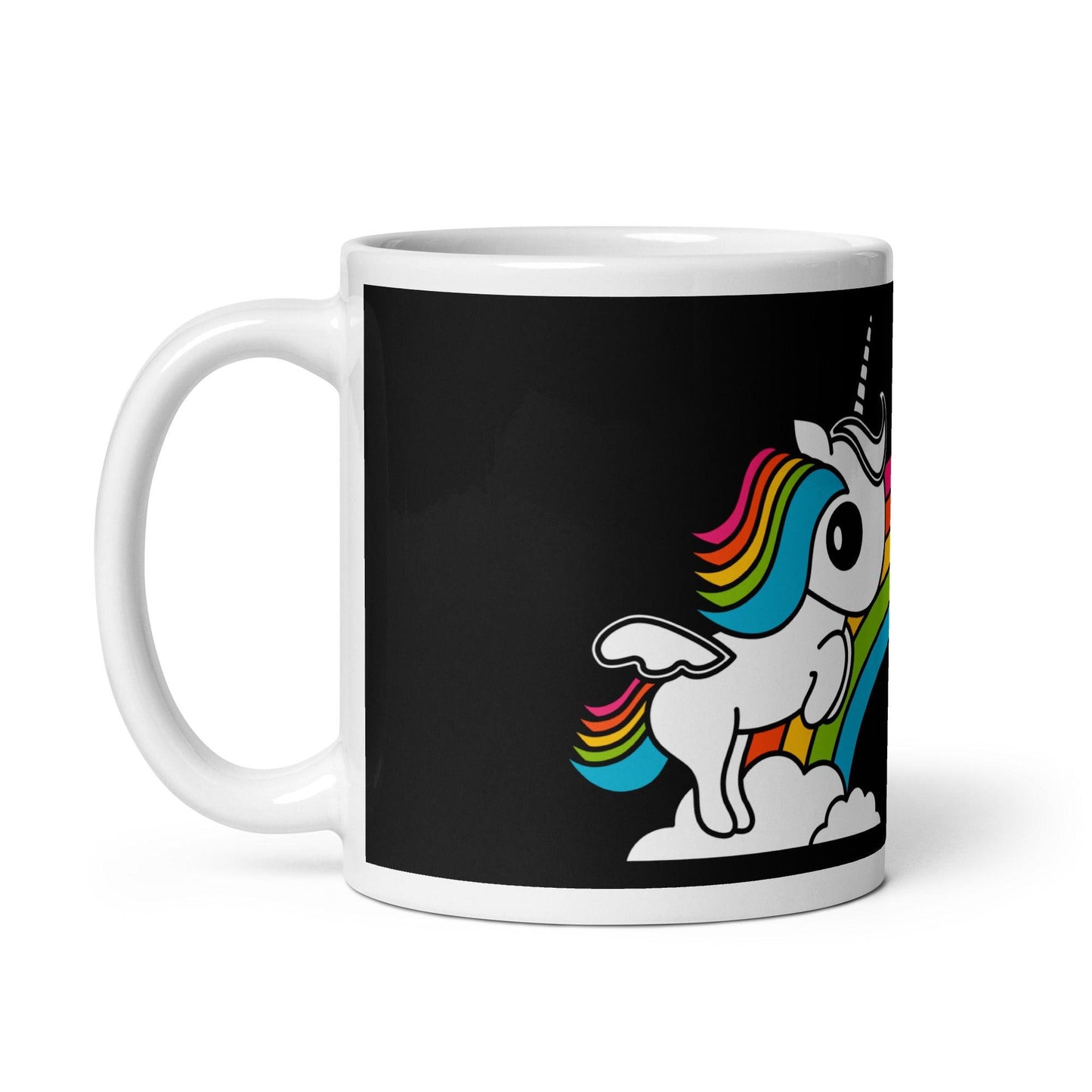 Mug - UNIQUE black - Unicorns and rainbows print