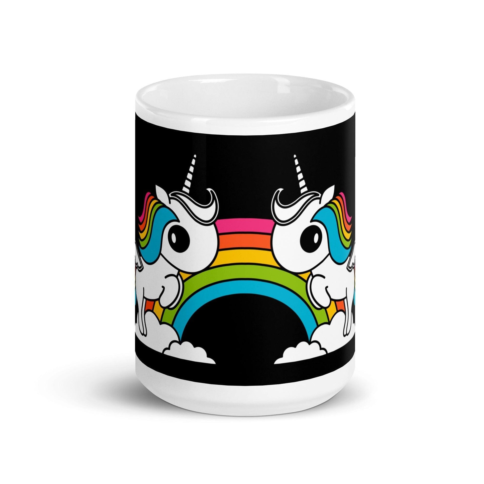 Mug - UNIQUE black - Unicorns and rainbows print