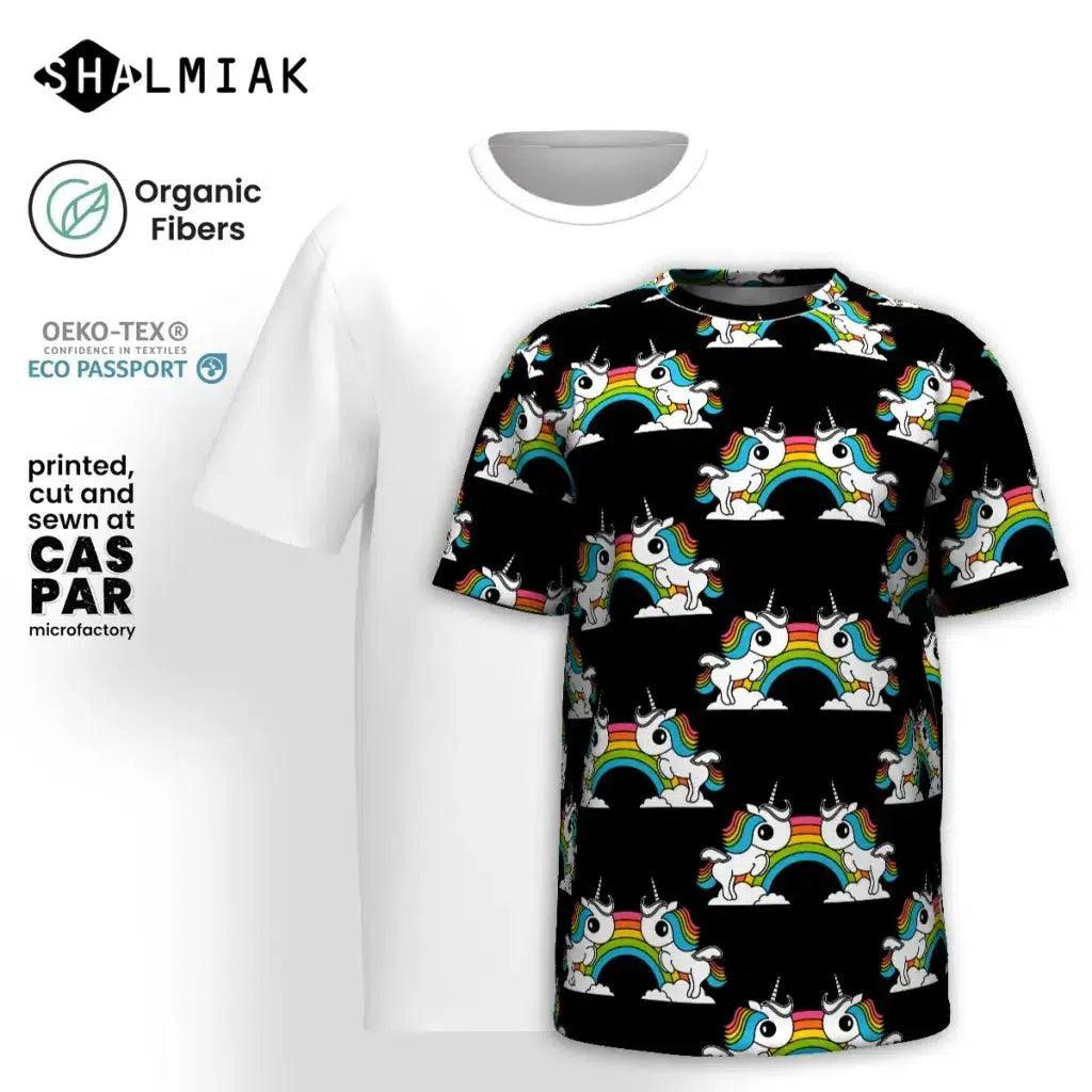 Organic cotton t-shirt - UNIQUE black - Unicorns and rainbows print