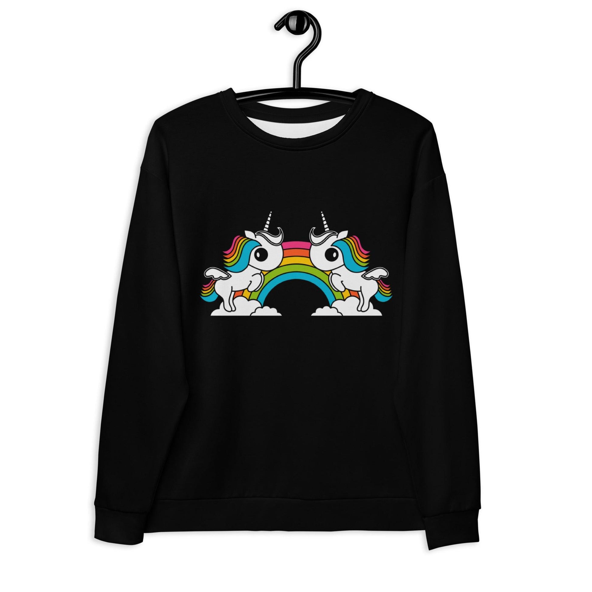 Sweatshirt - UNIQUE black - Unicorns and rainbows print 3XL