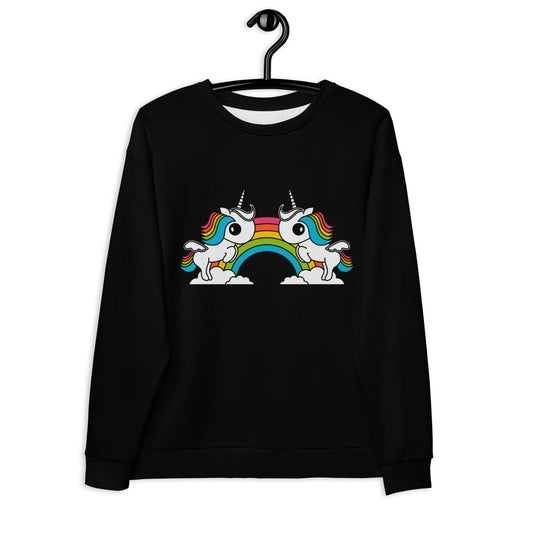 Sweatshirt - UNIQUE black - Unicorns and rainbows print 3XL