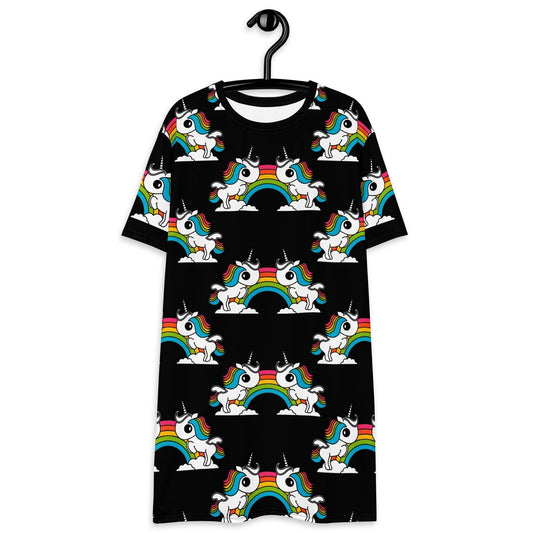T-shirt dress - UNIQUE black - Unicorns and rainbows print 6XL
