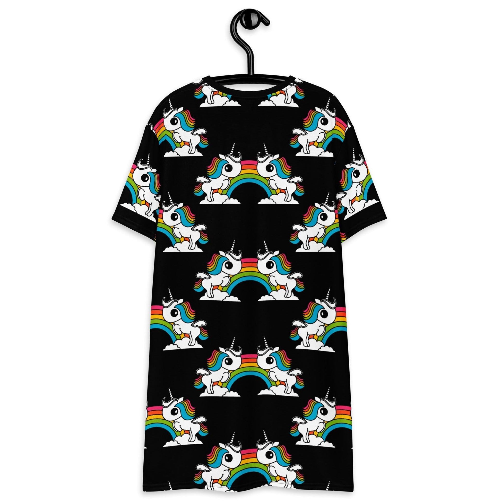 T-Shirt Dress - UNIQUE black - Unicorns and rainbows