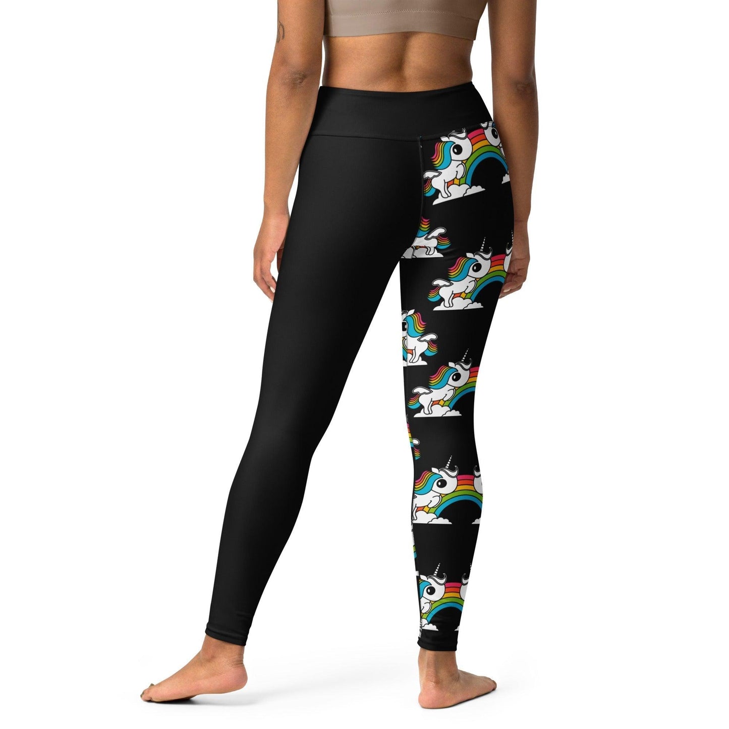 Yoga leggings - UNIQUE black - Unicorns and rainbows print