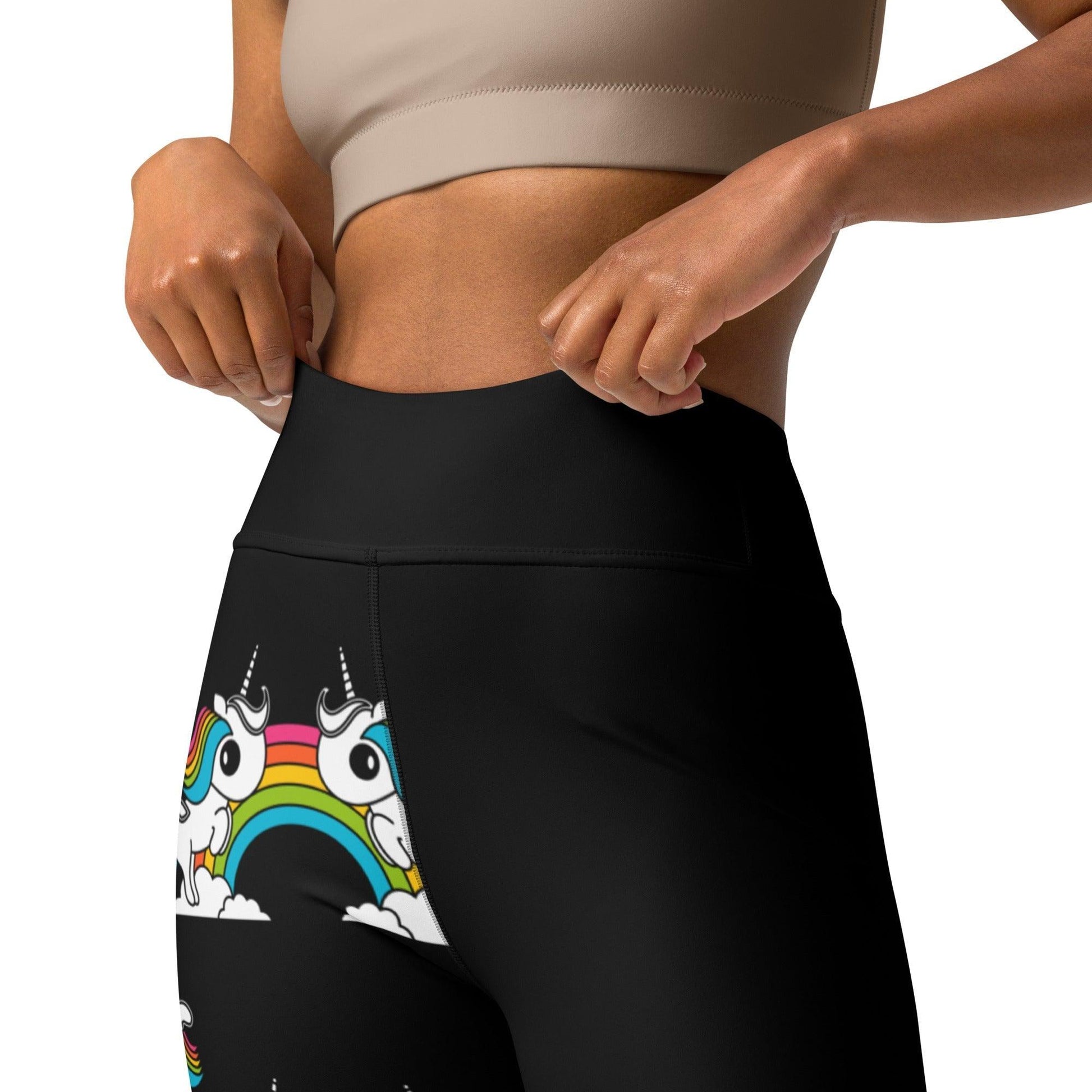 Yoga leggings - UNIQUE black - Unicorns and rainbows print