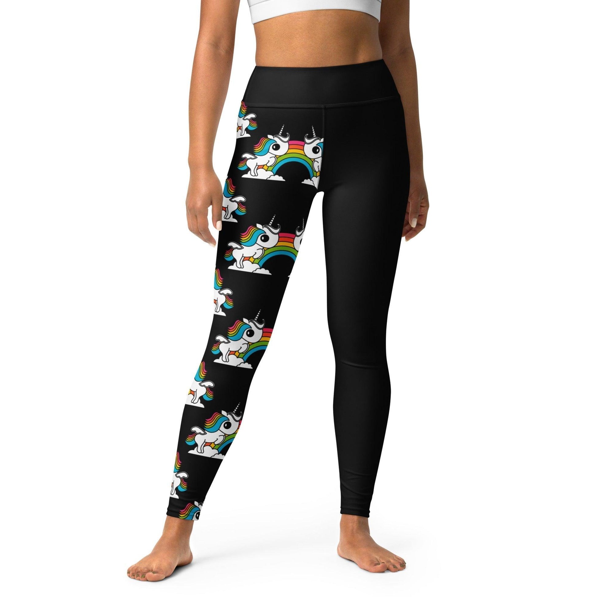Yoga leggings - UNIQUE black - Unicorns and rainbows print XL