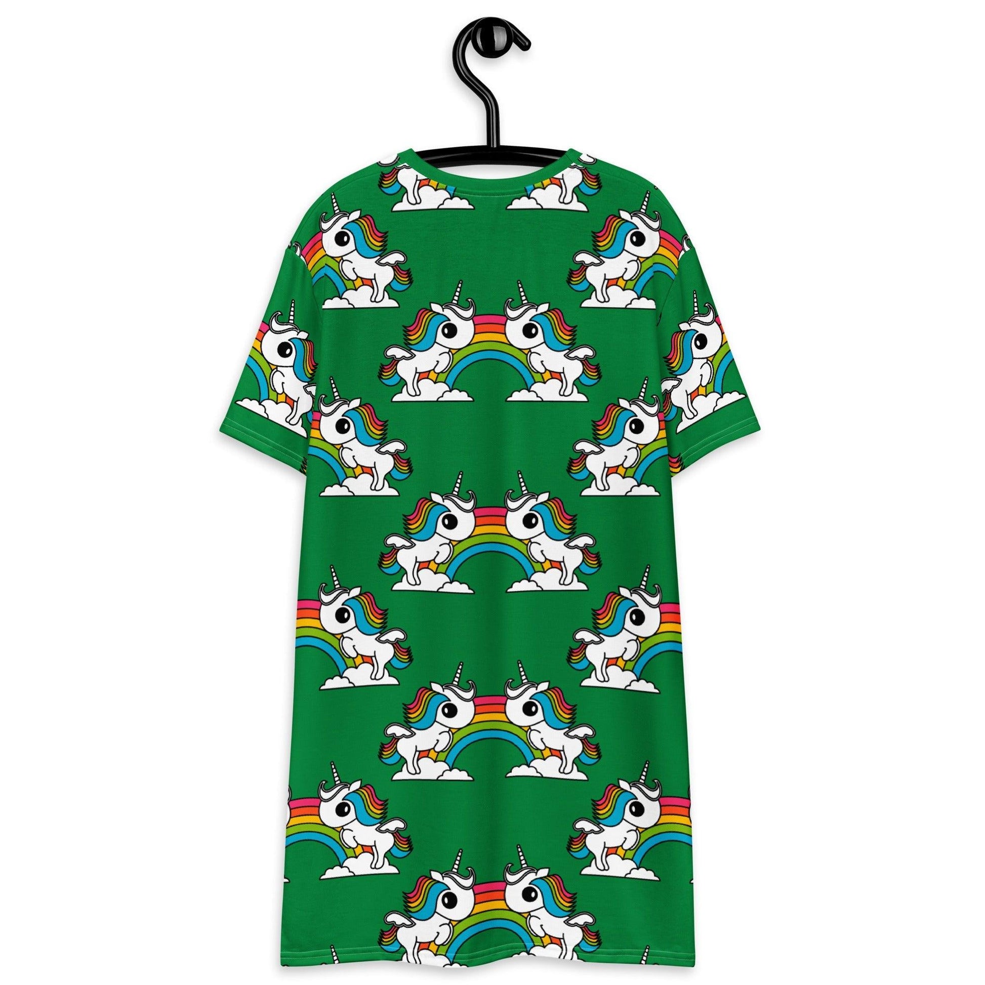 T-shirt dress - UNIQUE green - Unicorns and rainbows print
