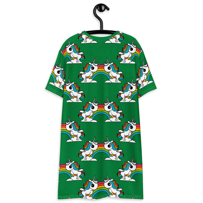 T-shirt dress - UNIQUE green - Unicorns and rainbows print