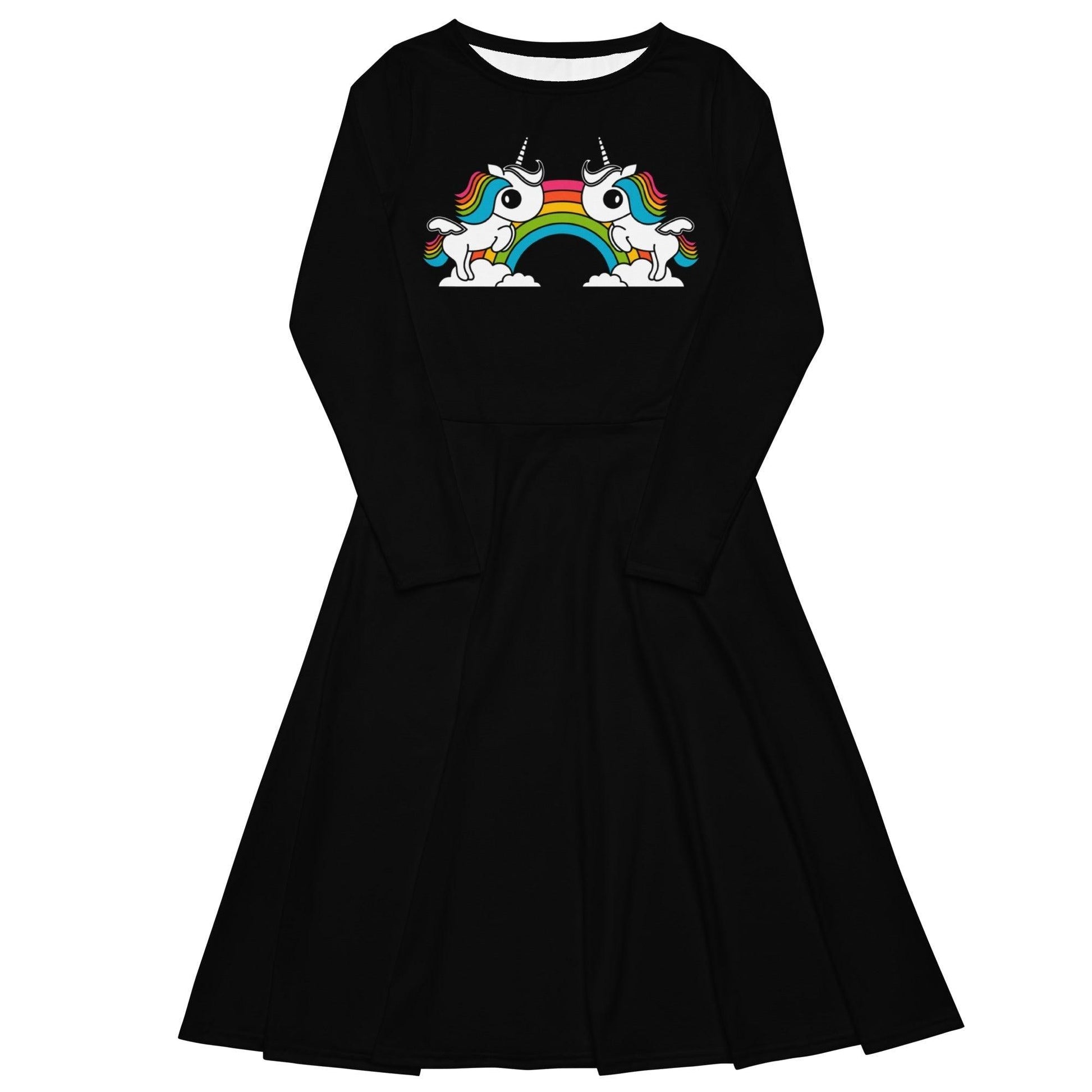 Midi dress - UNIQUE (unicorns) - Unicorns and rainbows print