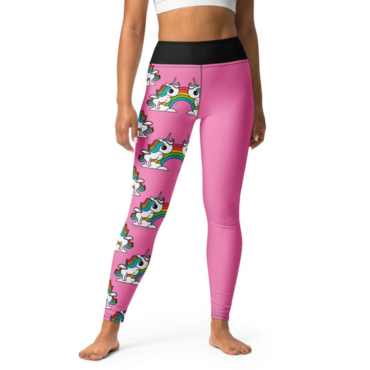 Yoga leggings - UNIQUE pink - Unicorns and rainbows print XL