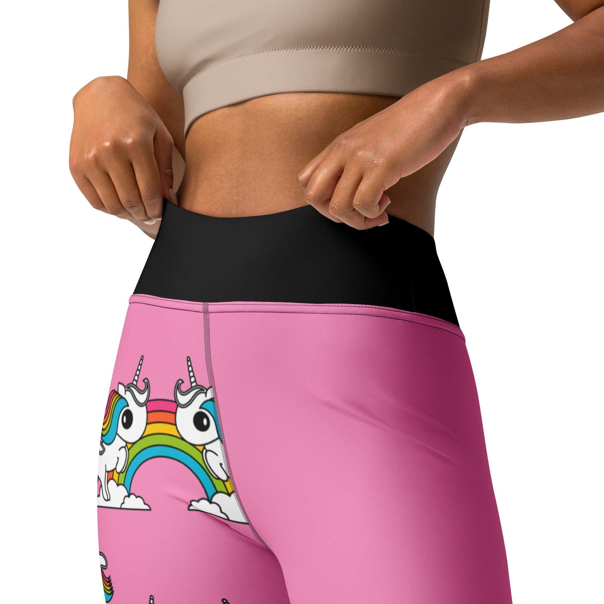 Yoga leggings - UNIQUE pink - Unicorns and rainbows print