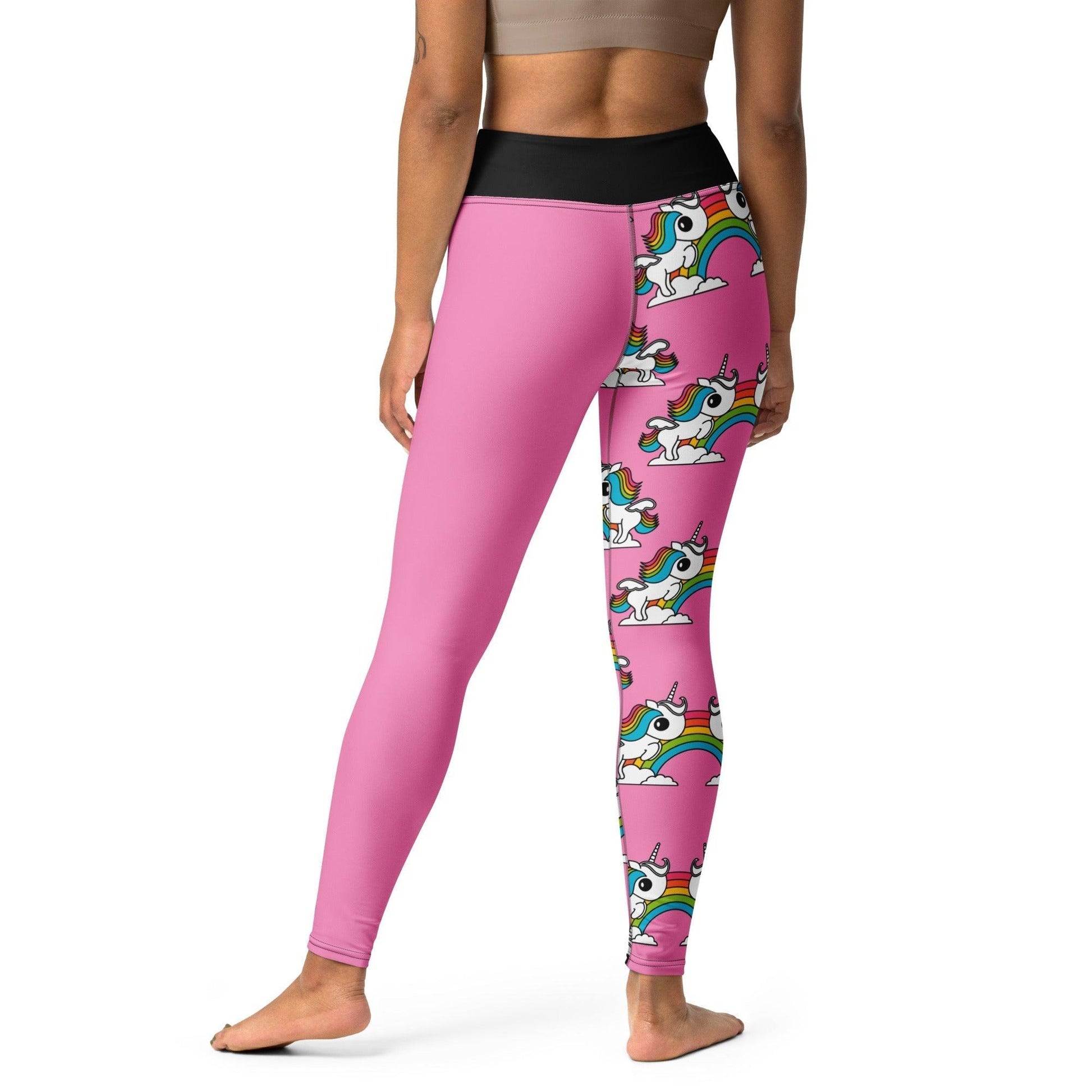 Yoga leggings - UNIQUE pink - Unicorns and rainbows print