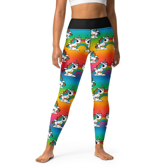 Yoga leggings -2- UNIQUE rainbow - Unicorns and rainbows print XL