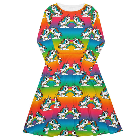Midi dress - UNIQUE rainbow - Unicorns and rainbows print