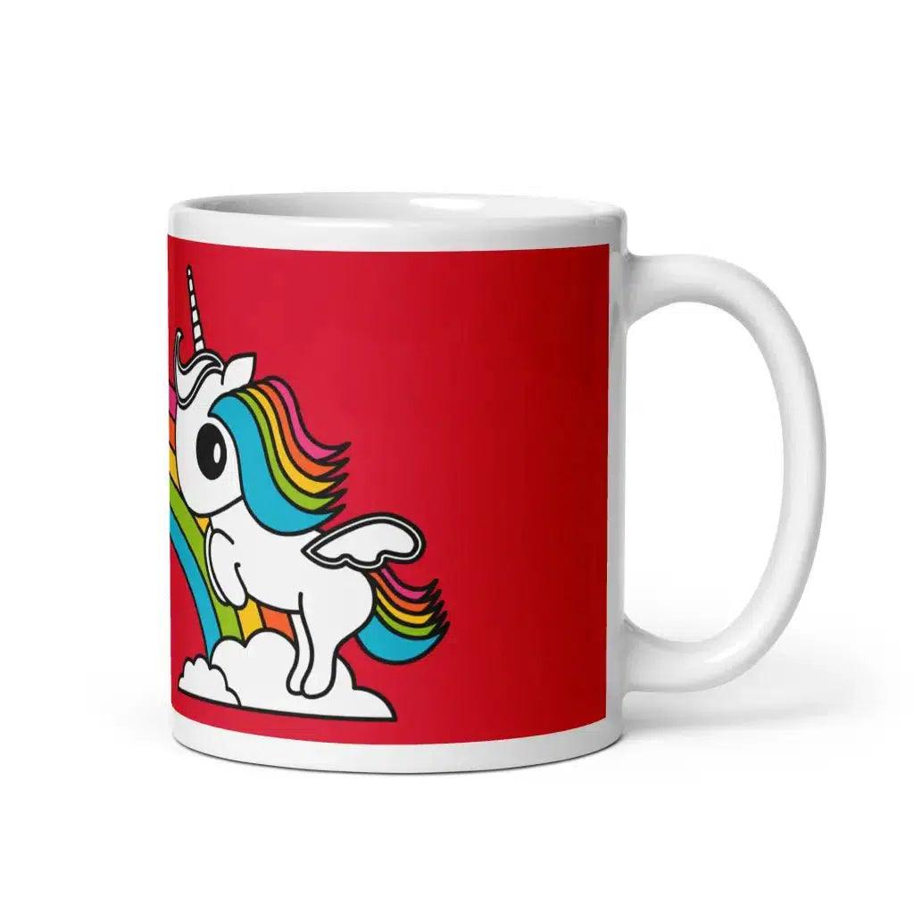 Mug - UNIQUE red - Unicorns and rainbows print