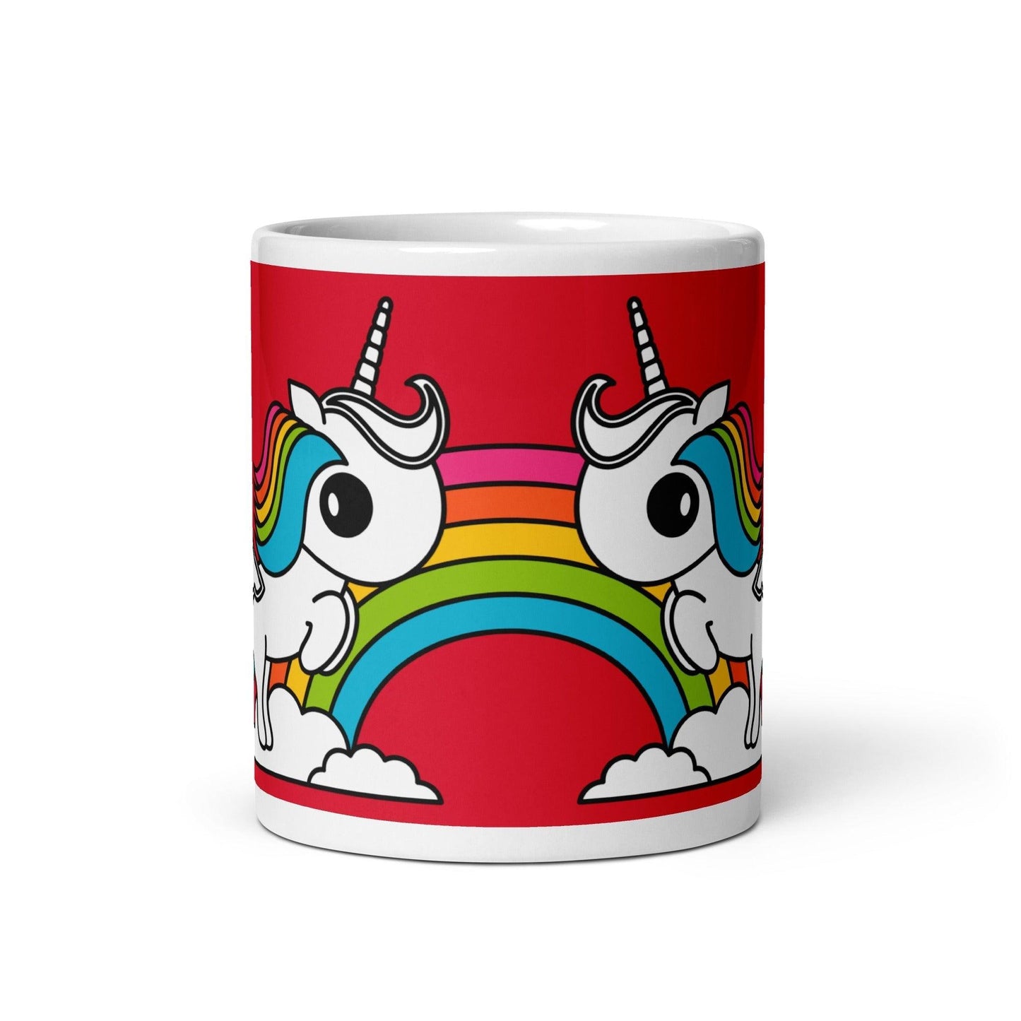 Mug - UNIQUE red - Unicorns and rainbows print