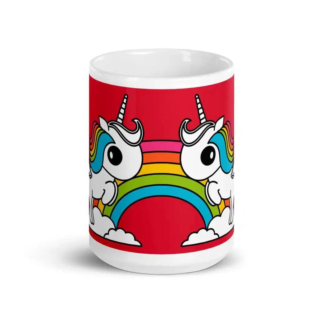 Mug - UNIQUE red - Unicorns and rainbows print