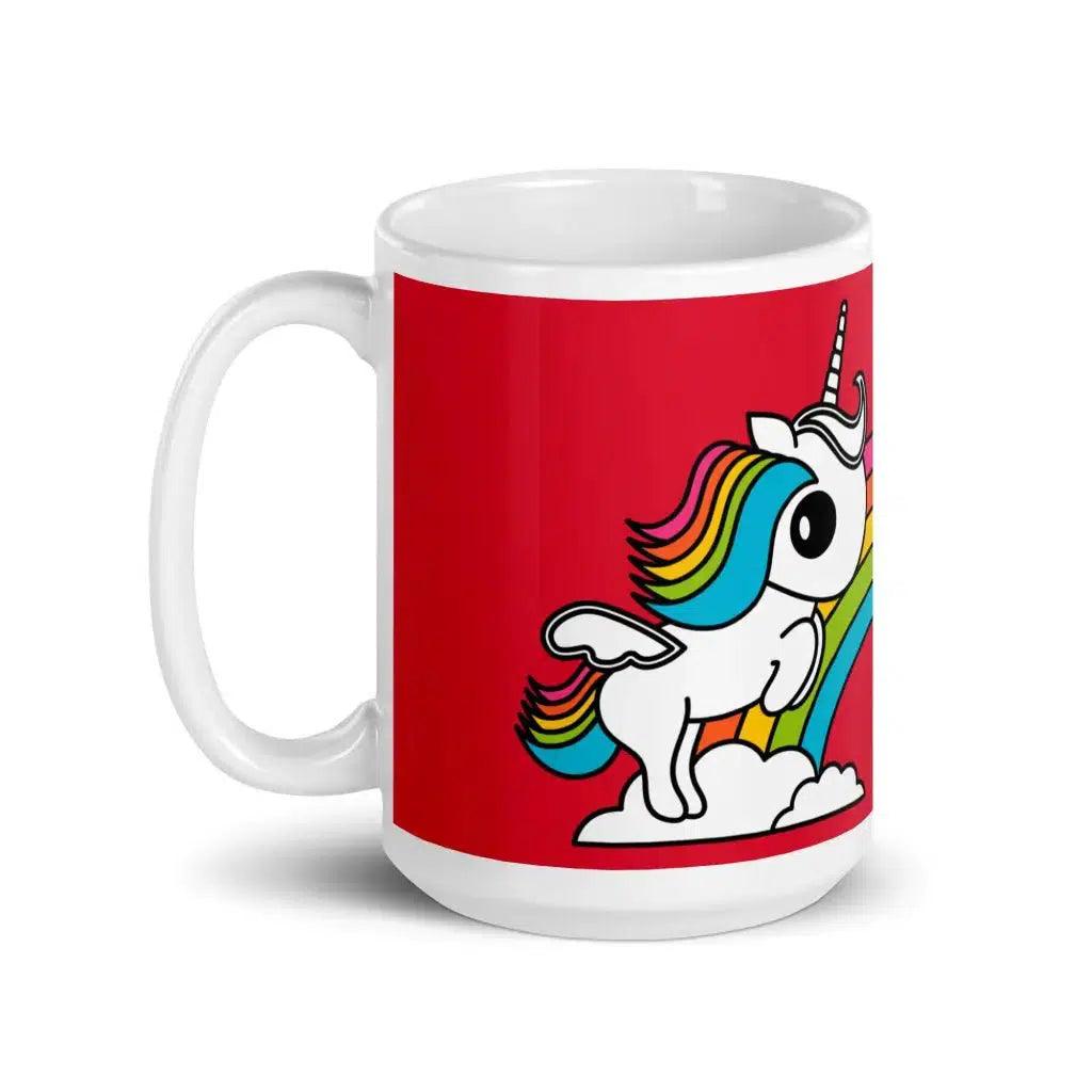 Mug - UNIQUE red - Unicorns and rainbows print