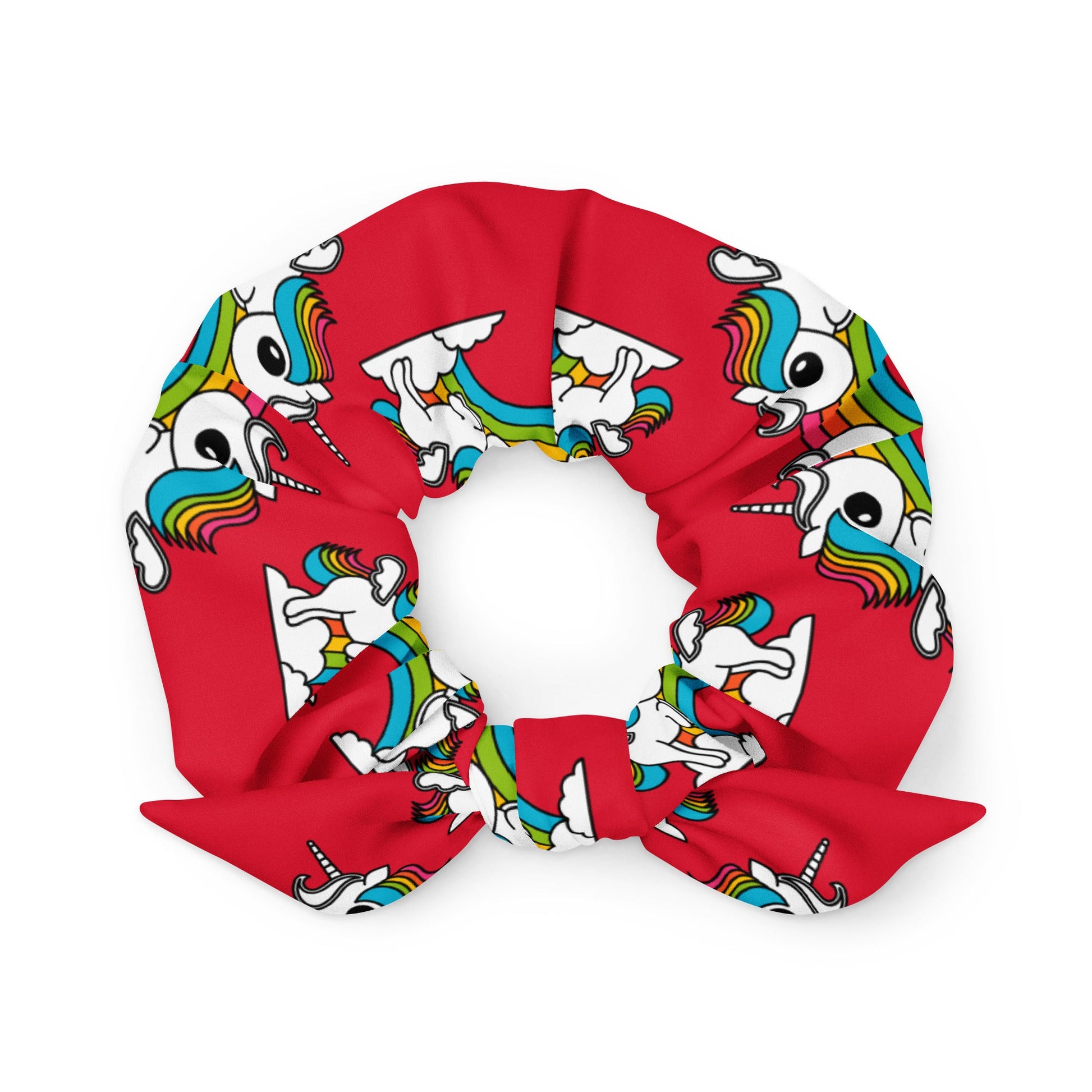 Scrunchie - UNIQUE red - Unicorns and rainbows print Default Title