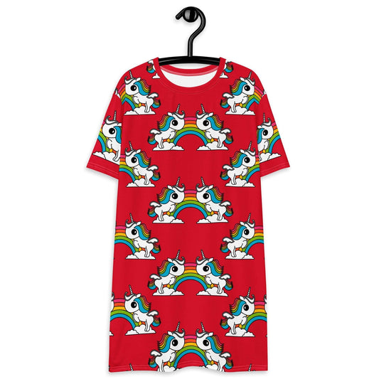 T-Shirt Dress - UNIQUE red - Unicorns and rainbows